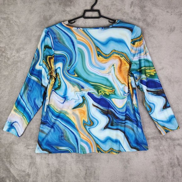 Women's Sakurafina Blouse Top Multicolor Abstract Print 3/4 Sleeve V Neck XL - Picture 8 of 11